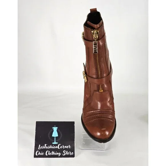 Michael Kors Women's Brown Leather High Heel Mid Calf Boots  Size 10W 302 - Picture 13 of 15